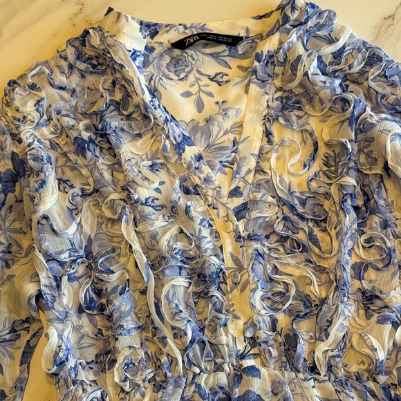 Zara Ruffled Floral Maxi Dress in Blue and White/Floral - Picture 2 of 5